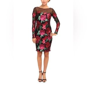 $699 BADGLEY MISCHKA Collection Sequined Sheath Evening Cocktail Party Dress